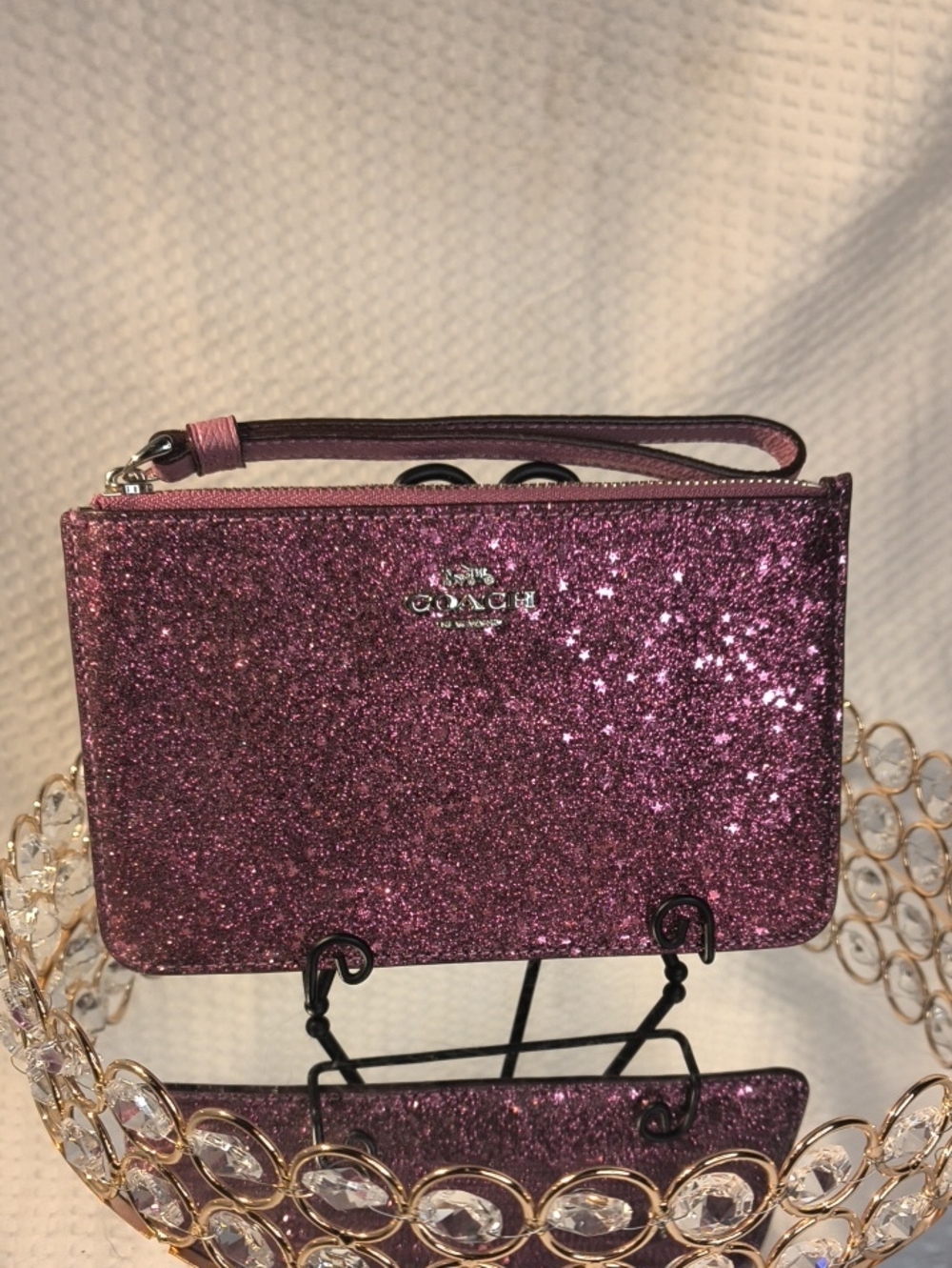 Coach Star Glitter Sparkling Fuschia Glitter Wristlet NWT MSRP$140